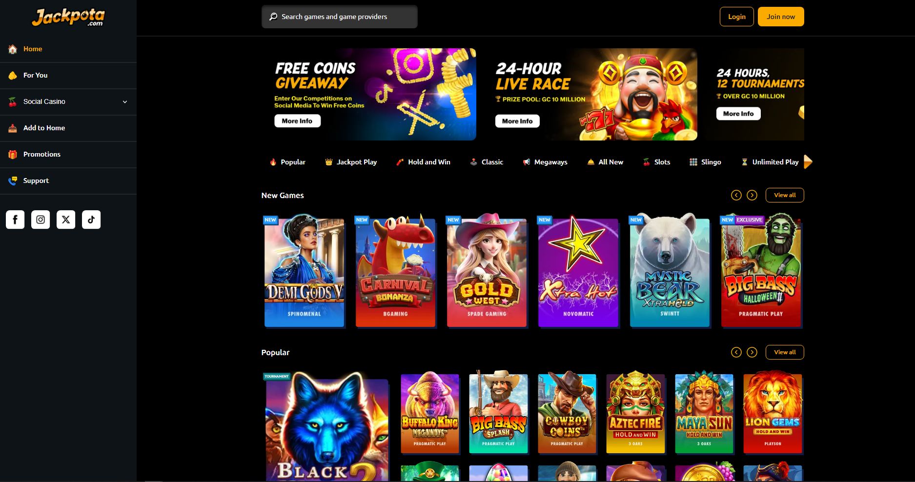 jackpota's landing page