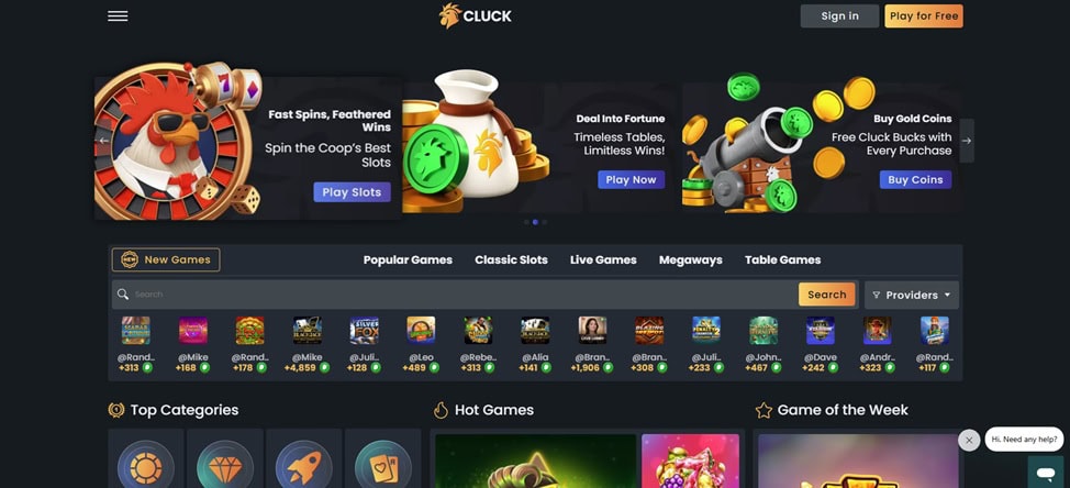 the landing page of the cluck.us website