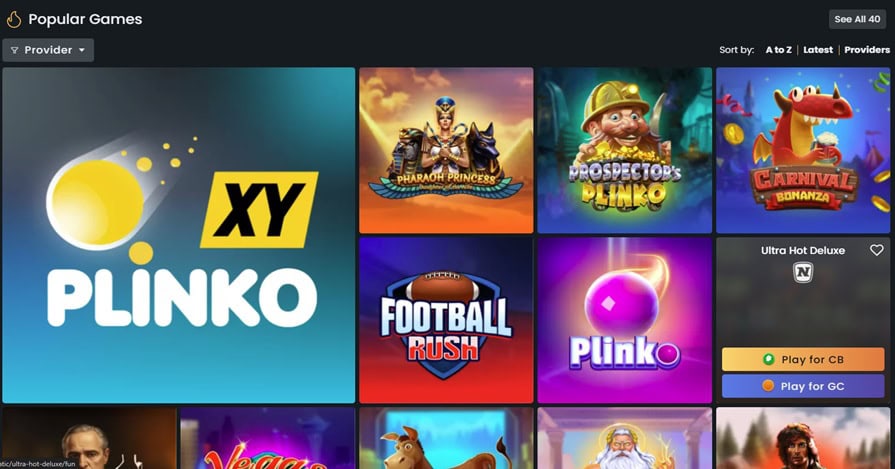 a range of games available at cluck.us