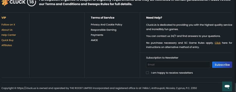 Cluck.us legal information