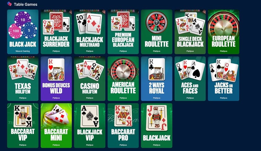 bankrolla table games
