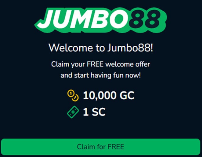 the jumbo 88 welcome bonus of Gold Coins and Sweeps Coins