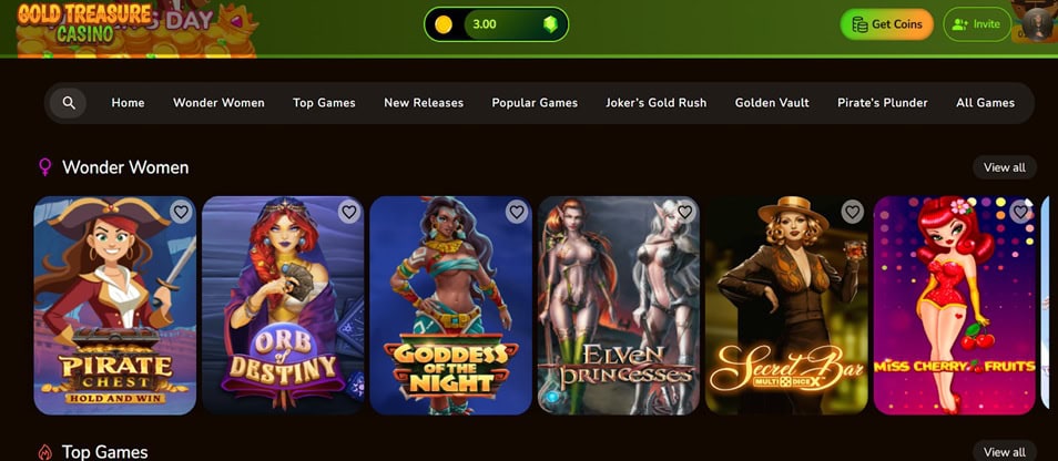 a range of games that are available at Gold Treasure