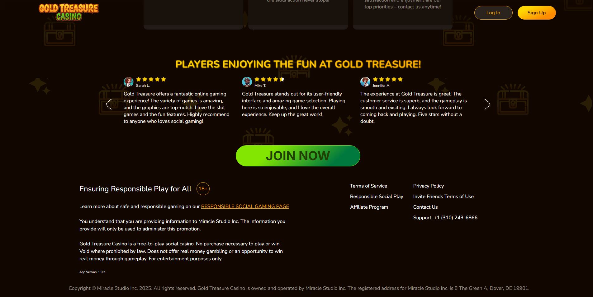 a screenshot showing part of the user interface of Gold Treasure casino