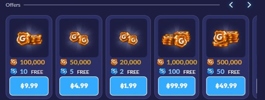 A range of the Gold Coin bundles that are available at Sixty6