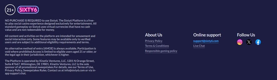 some of the T&Cs of Sixty6