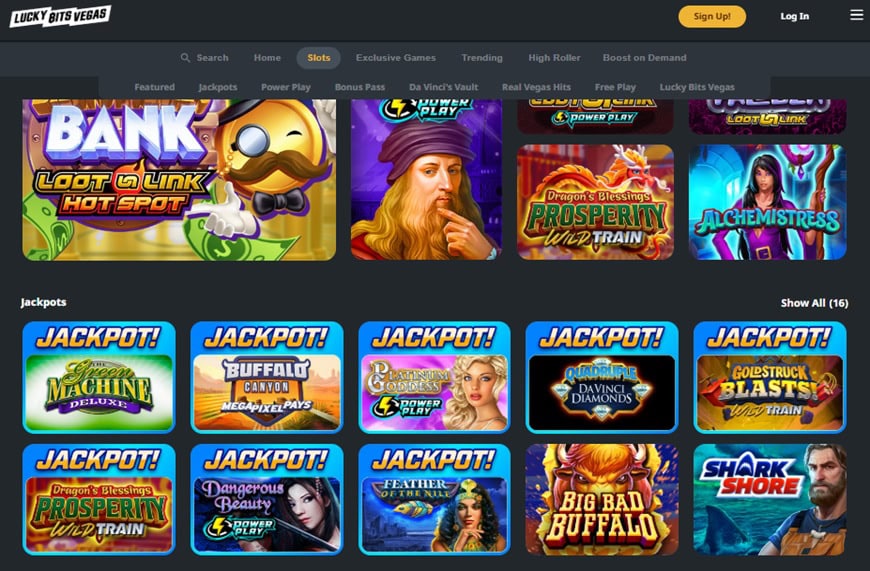 layout of the lucky bits vegas website