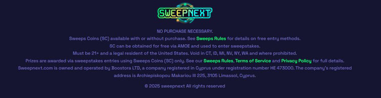 sweepnext legal information