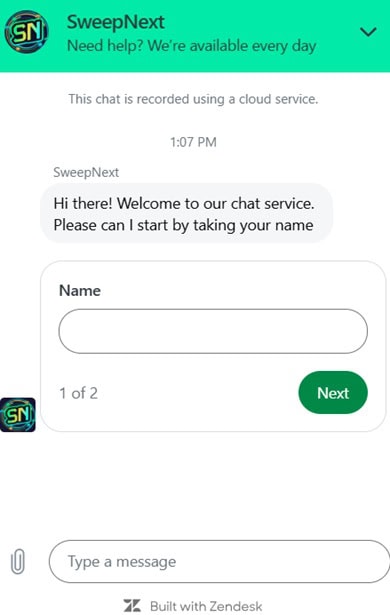 sweepnext Live Chat