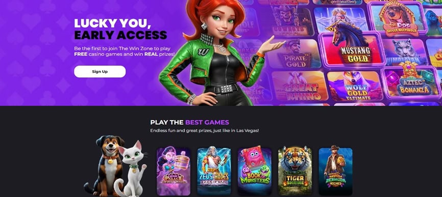 the win zone's landing page