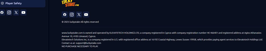 luckystake legal information