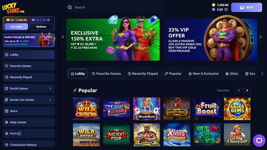 the user interface at luckystake