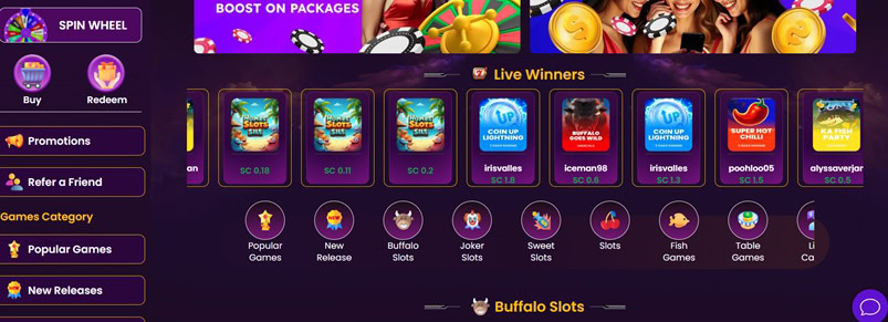 sweepsroyal user interface