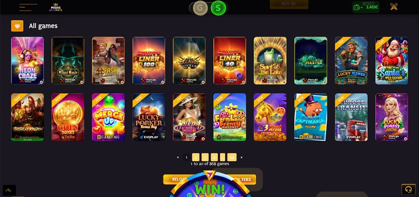 midas jackpots games