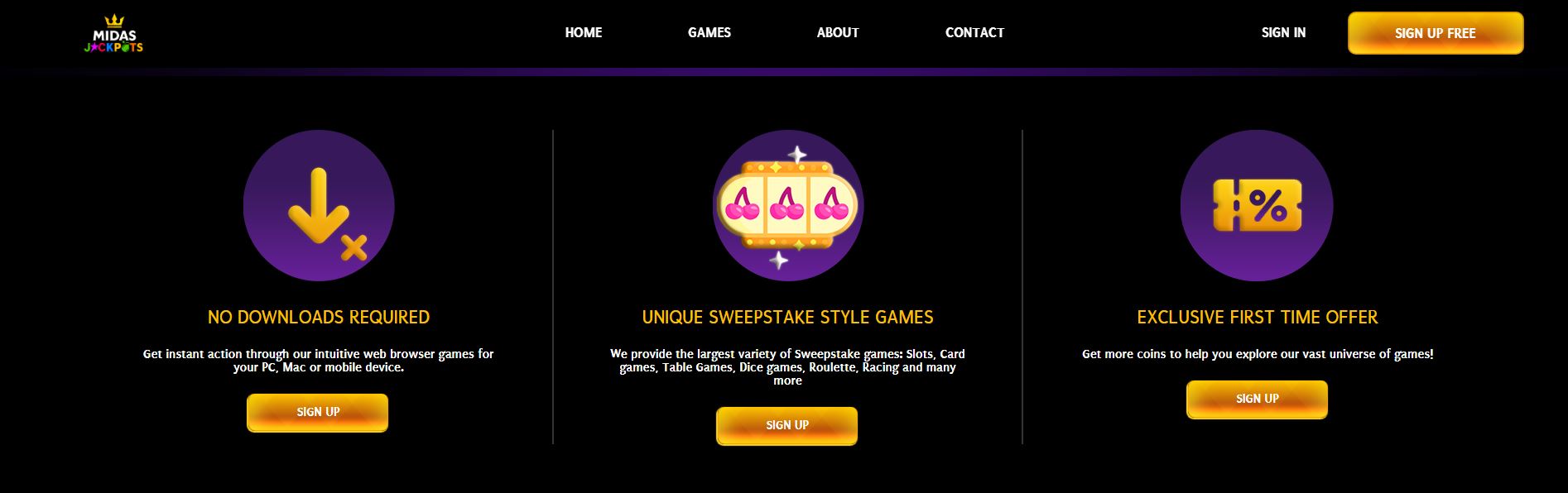 midas jackpots user interface