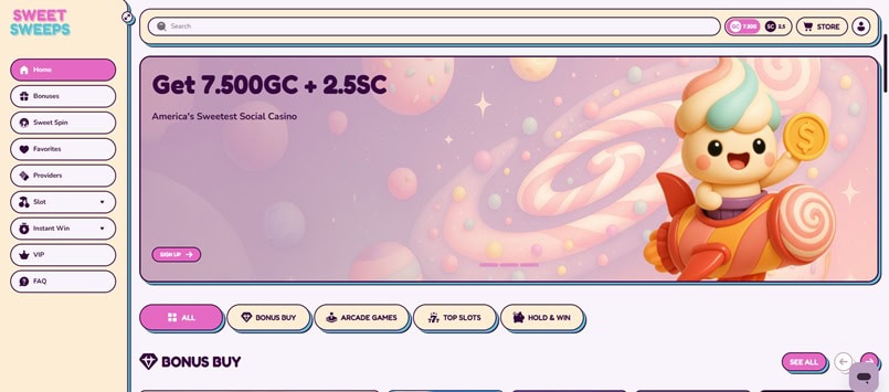 sweet sweeps user interface
