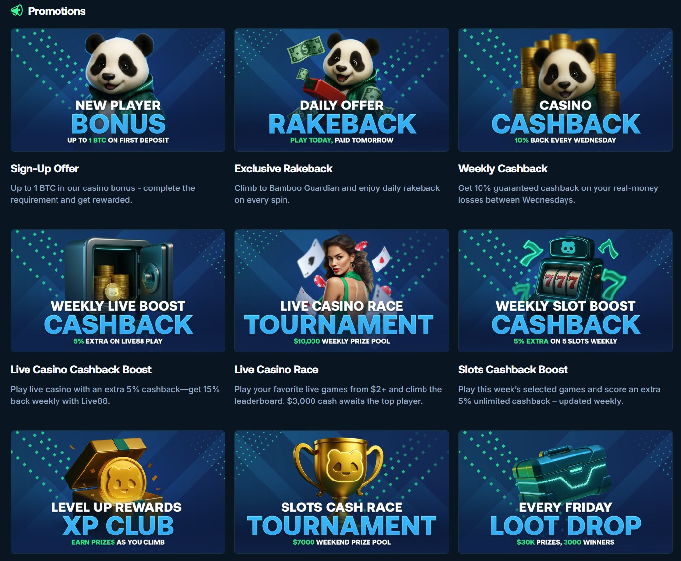 BetPanda Bonuses page