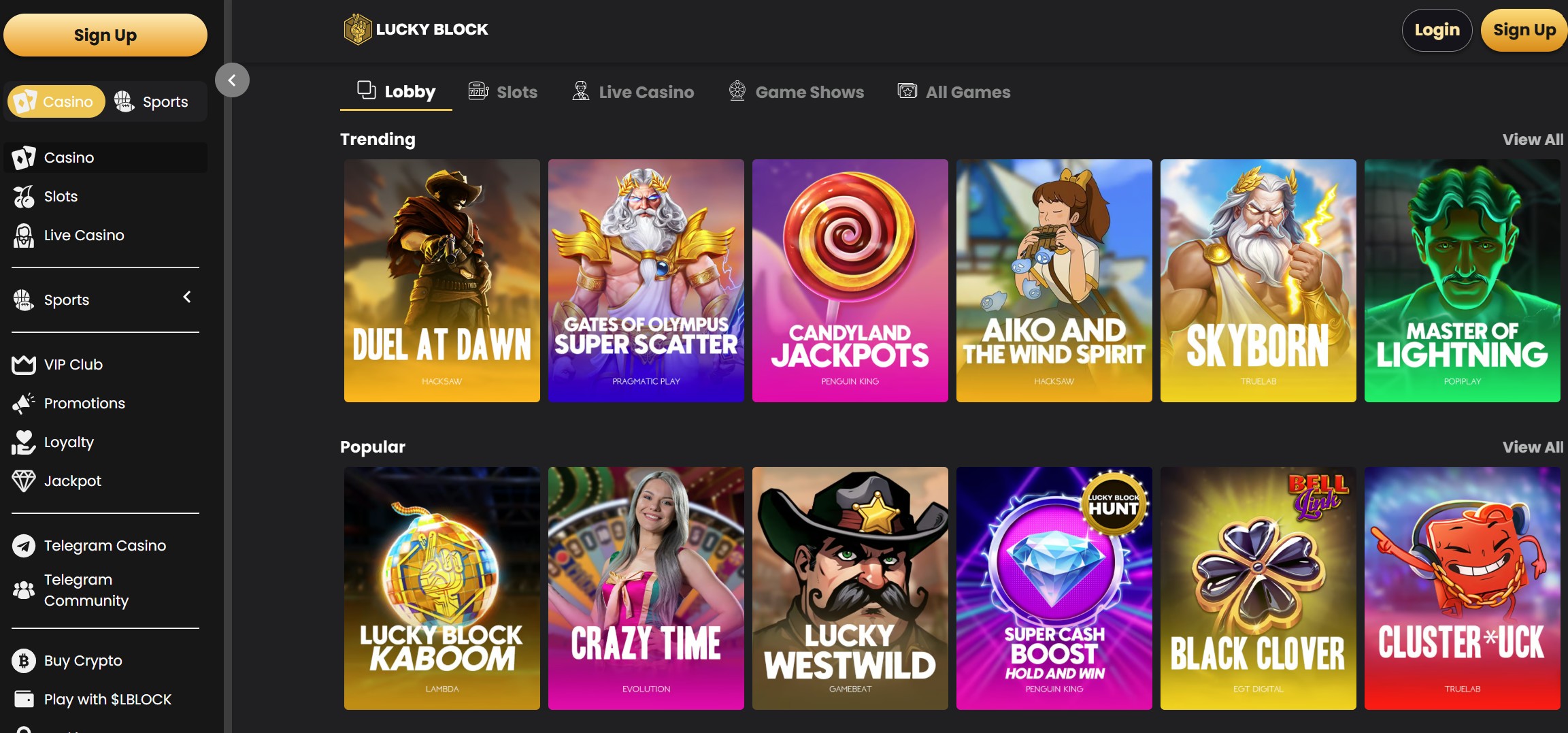 Lucky Block homepage