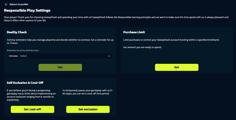 sweepshark responsible gambling